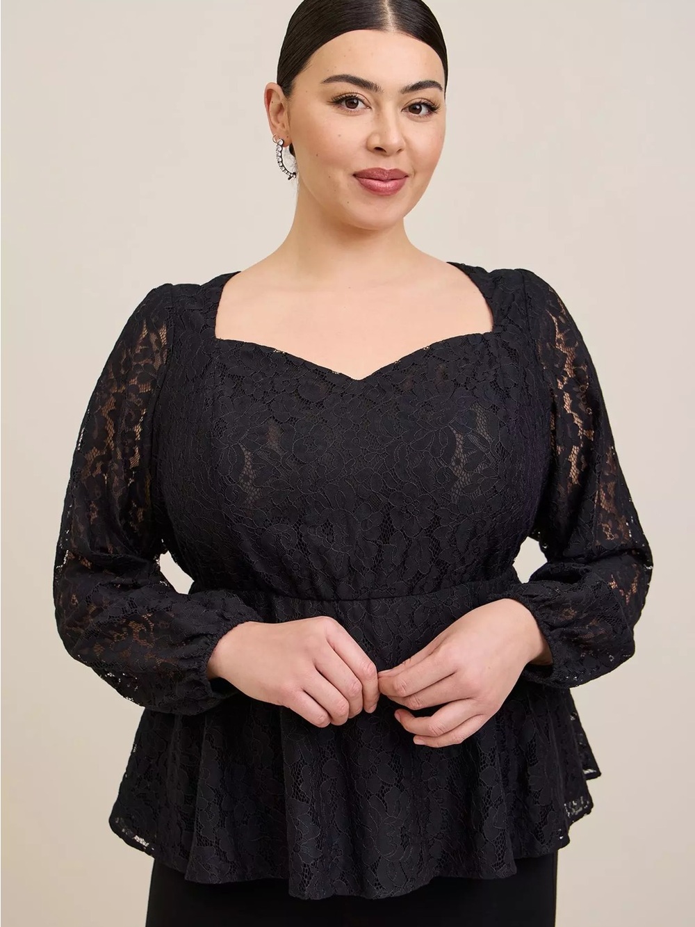 Torrid Peplum Lace Puff Sleeve Top Nine Iron Black Floral Plus Size 2X 18-20 NEW